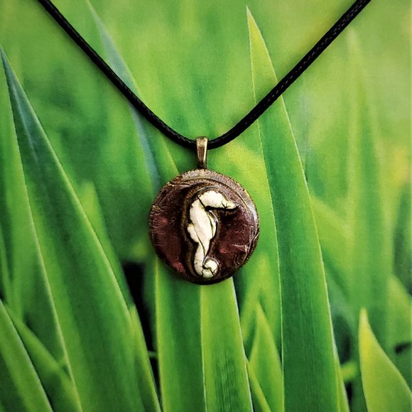 Handmade Ceramic Teak Seahorse Pendant Necklace - Picture 14 of 16